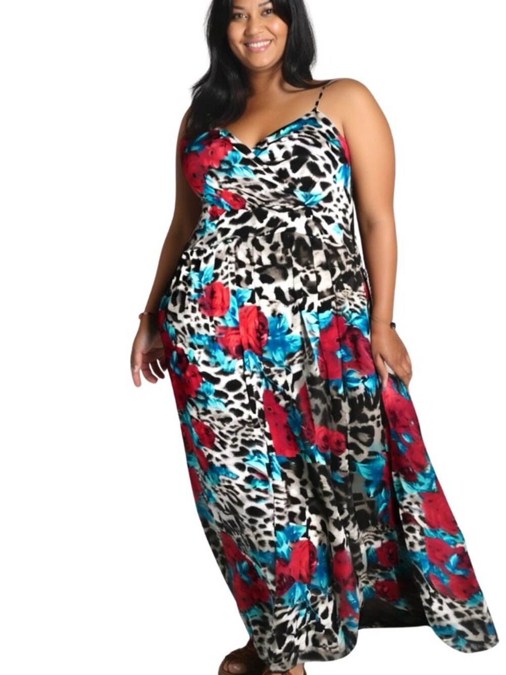 Plus Sioze Maxi Dress Rose Print 1X